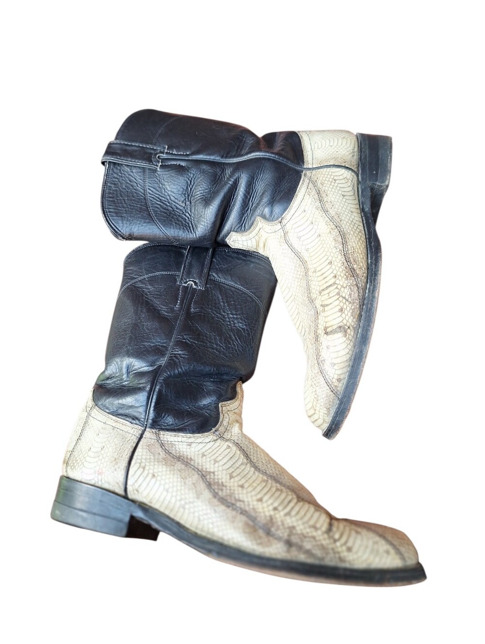 Vintage 1989 Justin Snakeskin & Leather Boots Men's 8 1/2 D RARE solid black top